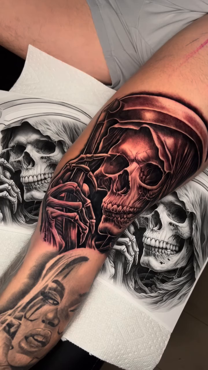 Tattoo by @nickcordovatattoos — dark_realism, black_and_grey