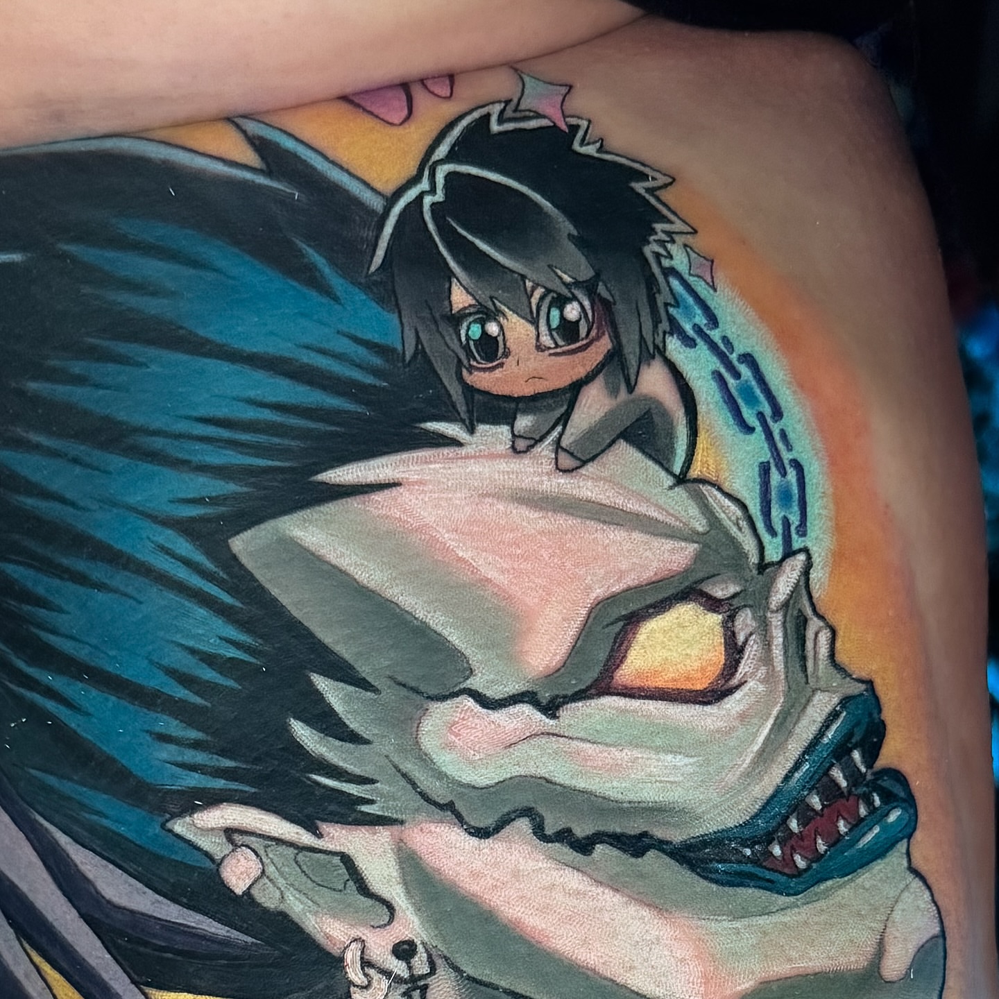 Anime character anime tattoo on the thigh by 𝔐𝔞𝔯𝔰 ✨