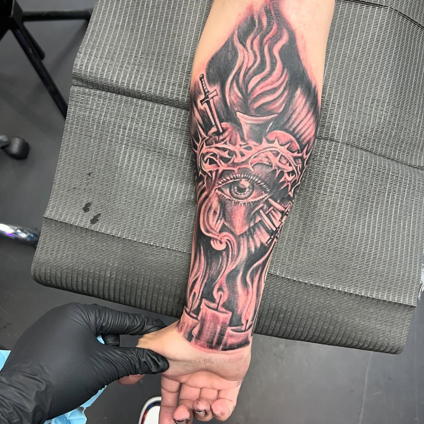 Demon head dark realism tattoo on the forearm by Summer Rain