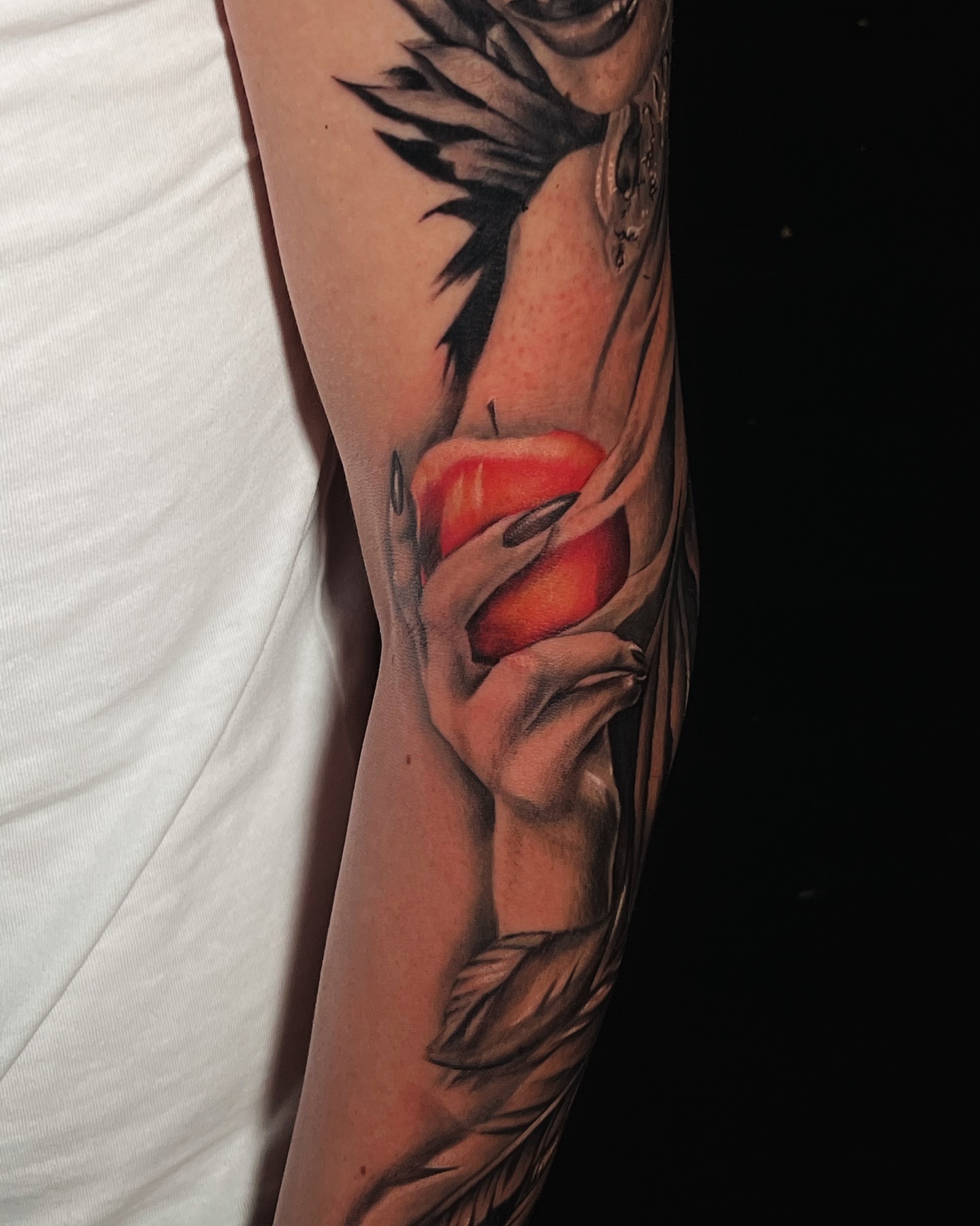 Apple realism tattoo on the forearm by ππππππ