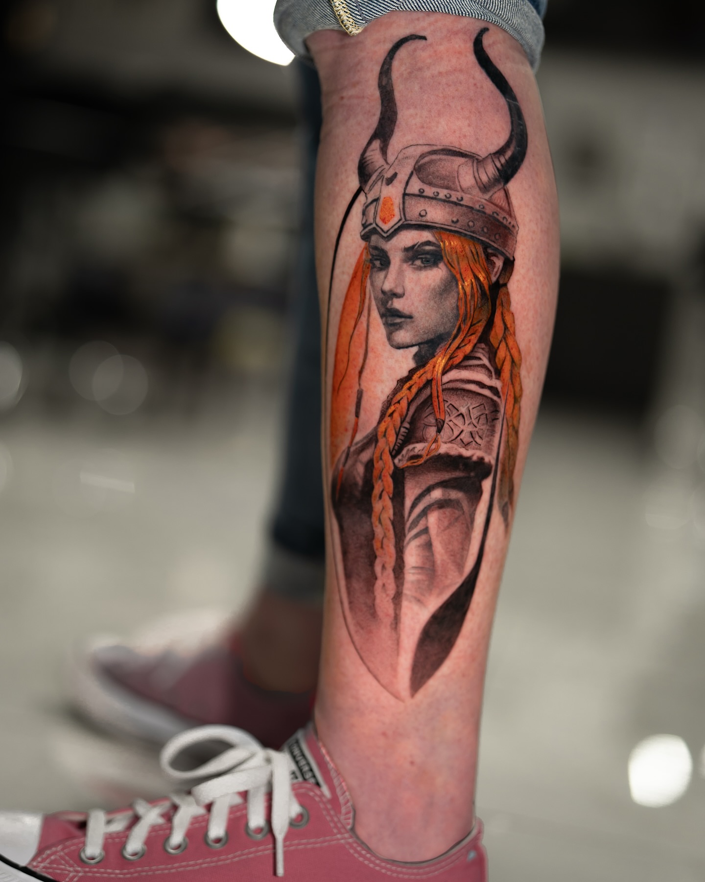 Viking warrior woman realism tattoo on the forearm by Joey Hella Tattoo Artist
