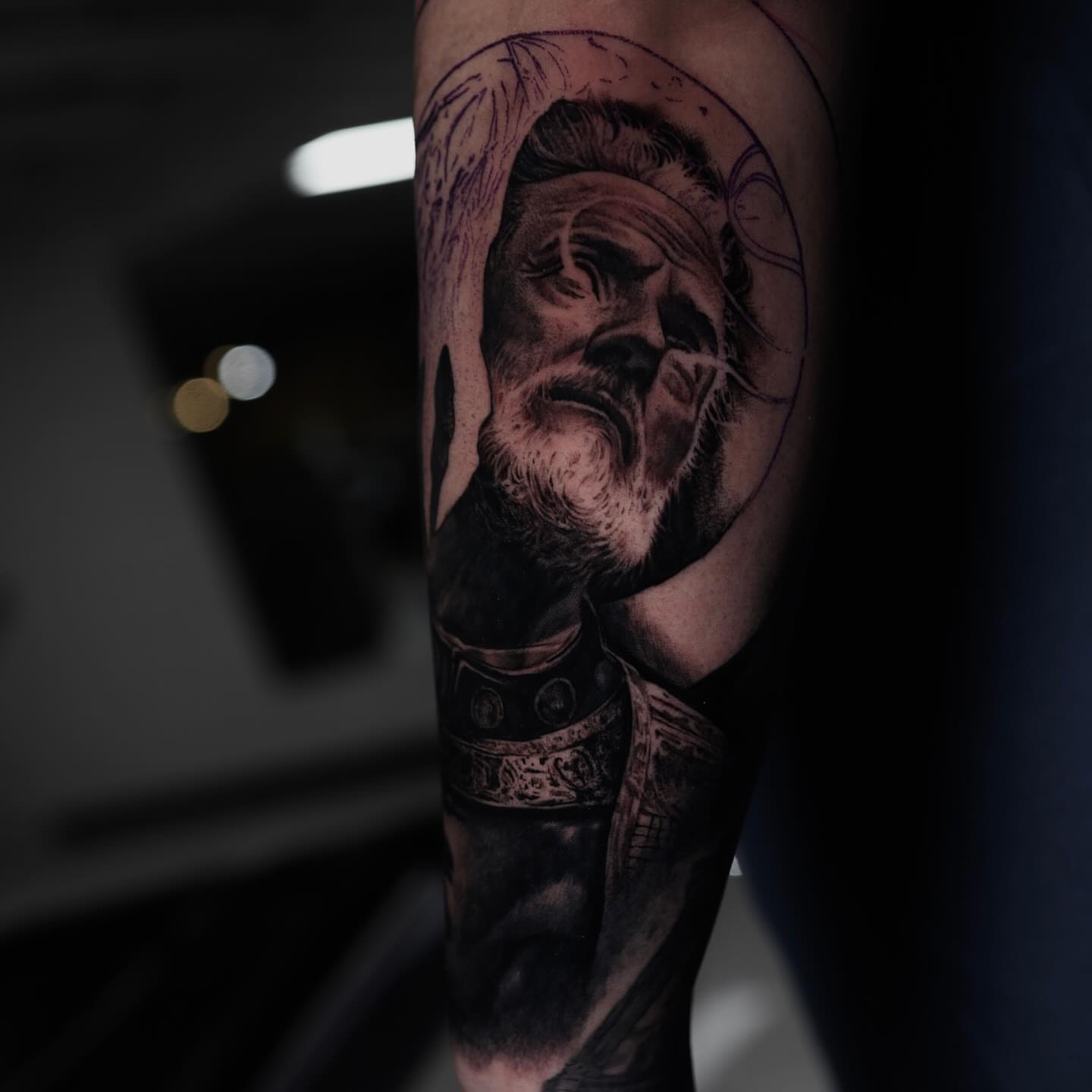 Bearded man realism tattoo on the forearm by Gabriel Varelas, Phoenix, Arizona