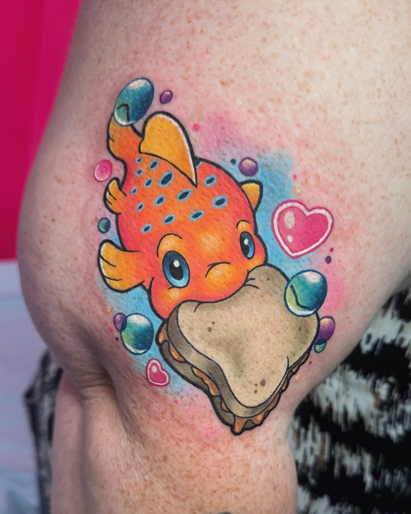 Fish and sandwich dotwork tattoo on the thigh by ✣ ᴛɪᴀʀᴀ ɢᴏʀᴅᴏɴ ✣ video games