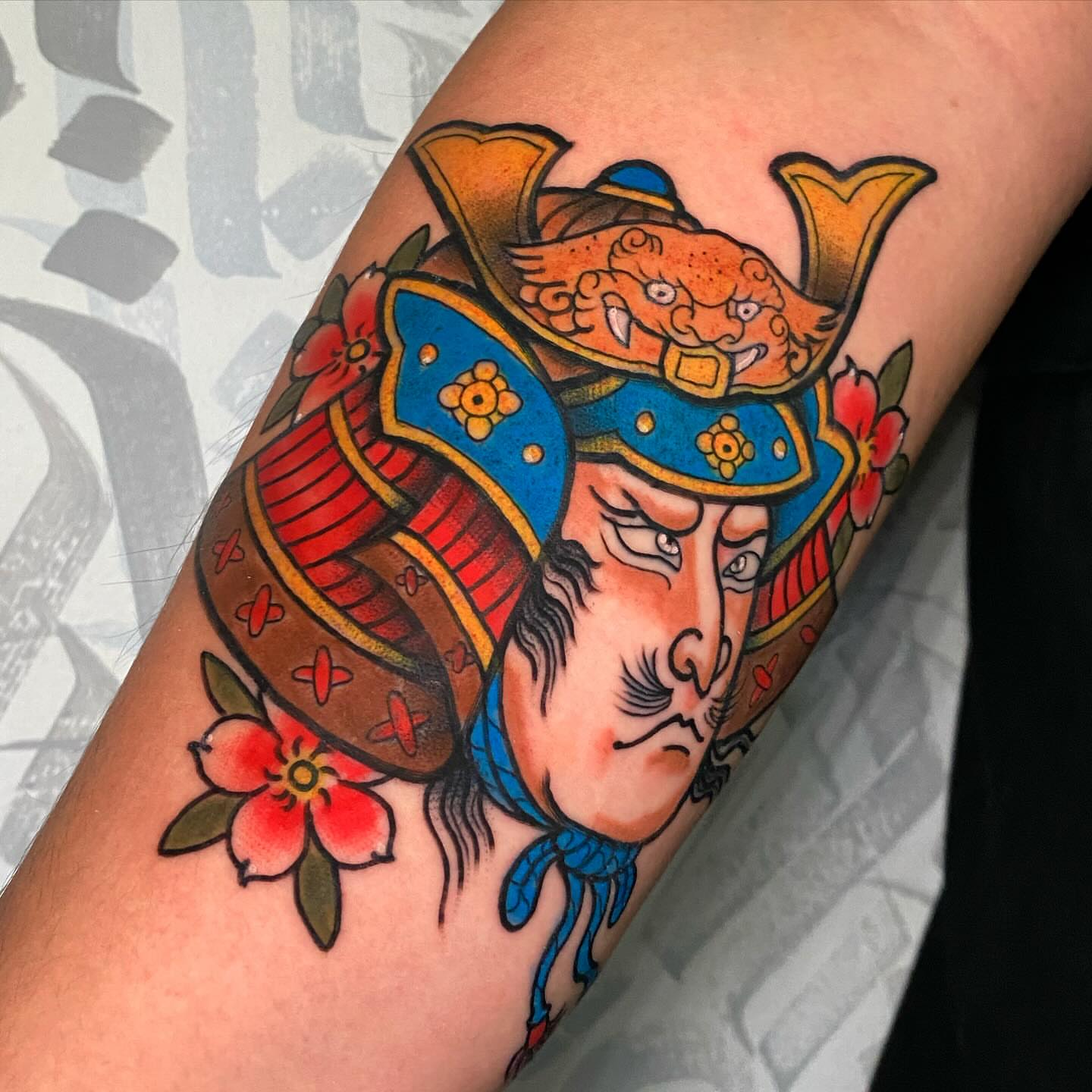 Samurai warrior American traditional tattoo on the forearm by ✶ 𝑺𝑰𝑳𝑽𝑨𝑵𝑨