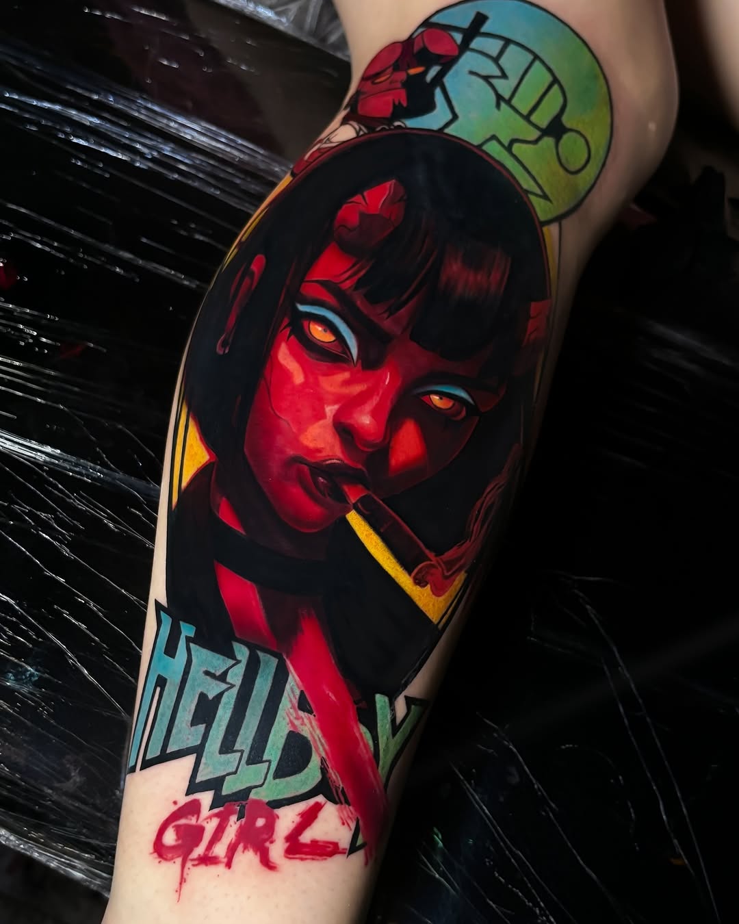 Devil girl with cigarette neo-traditional tattoo on the forearm by ✨ Tattoo Artist