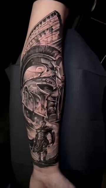 Spartan warrior and helmet realism tattoo by Francis nieves, Miami, Florida