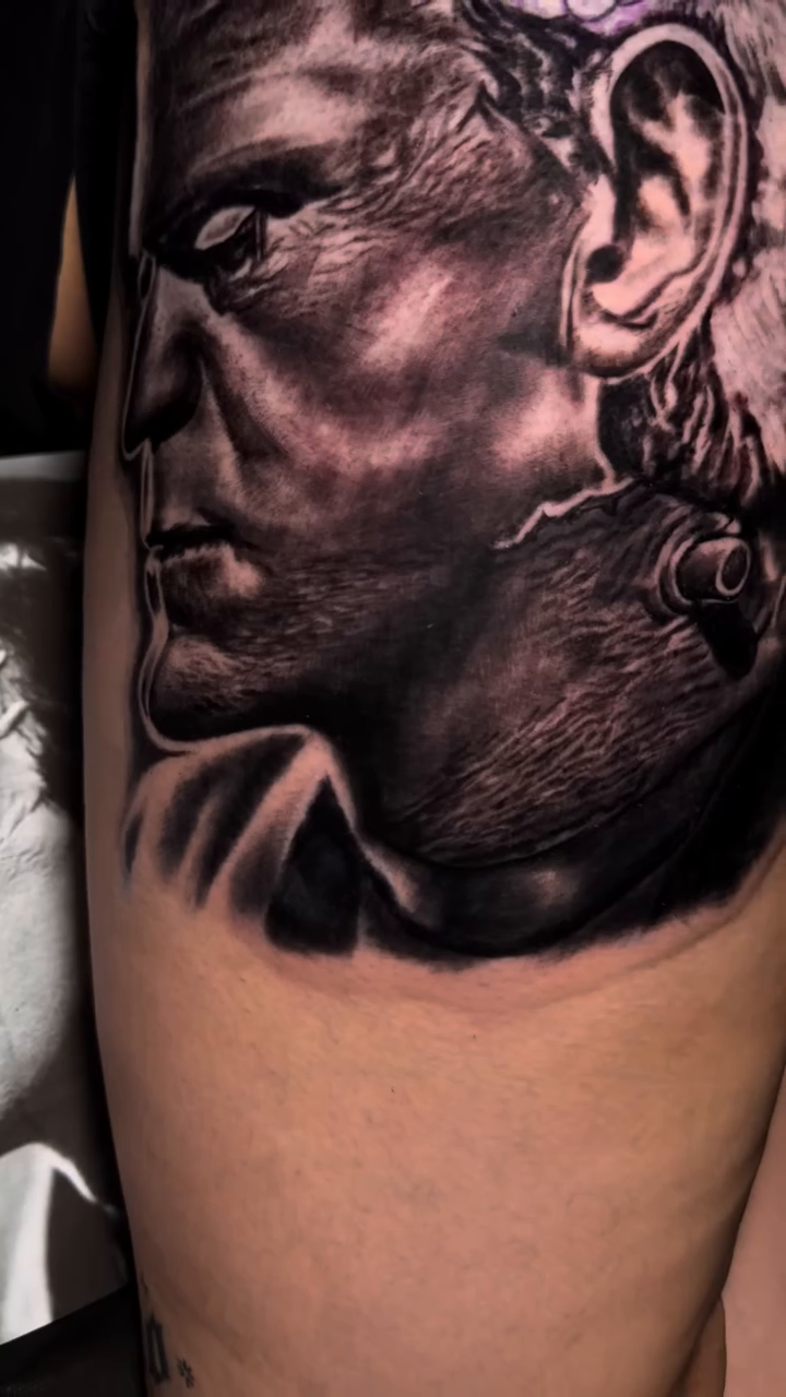 Frankenstein's monster portrait realism tattoo by Charlie Soto