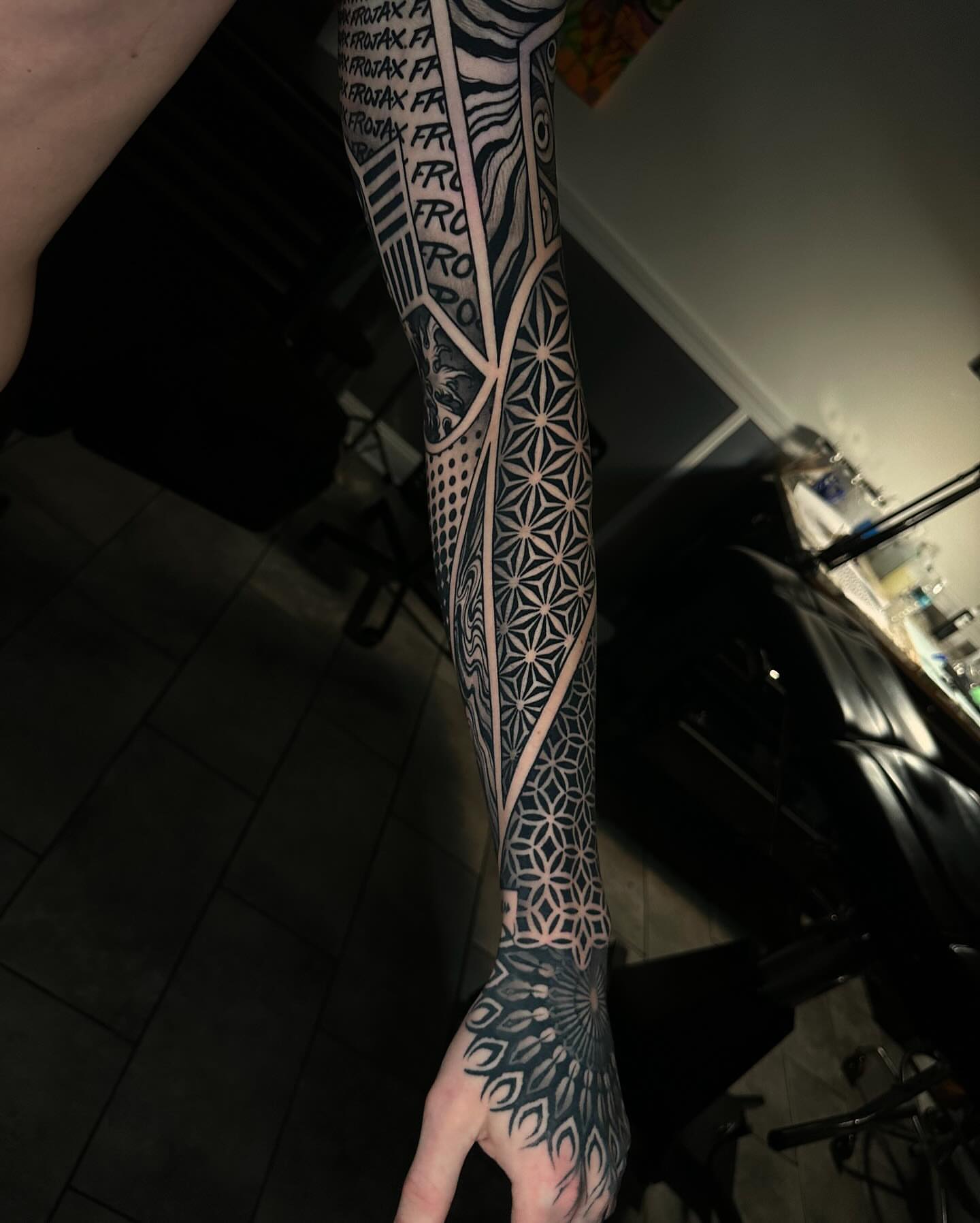 Geometric patterns geometric tattoo on the forearm by Ryan K Severe
