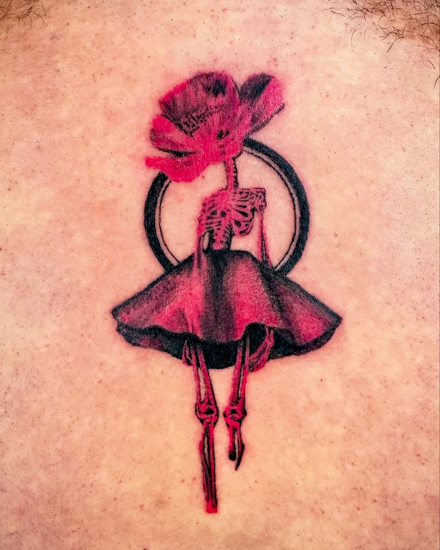 Ballerina new school tattoo on the torso by Bennie Bae