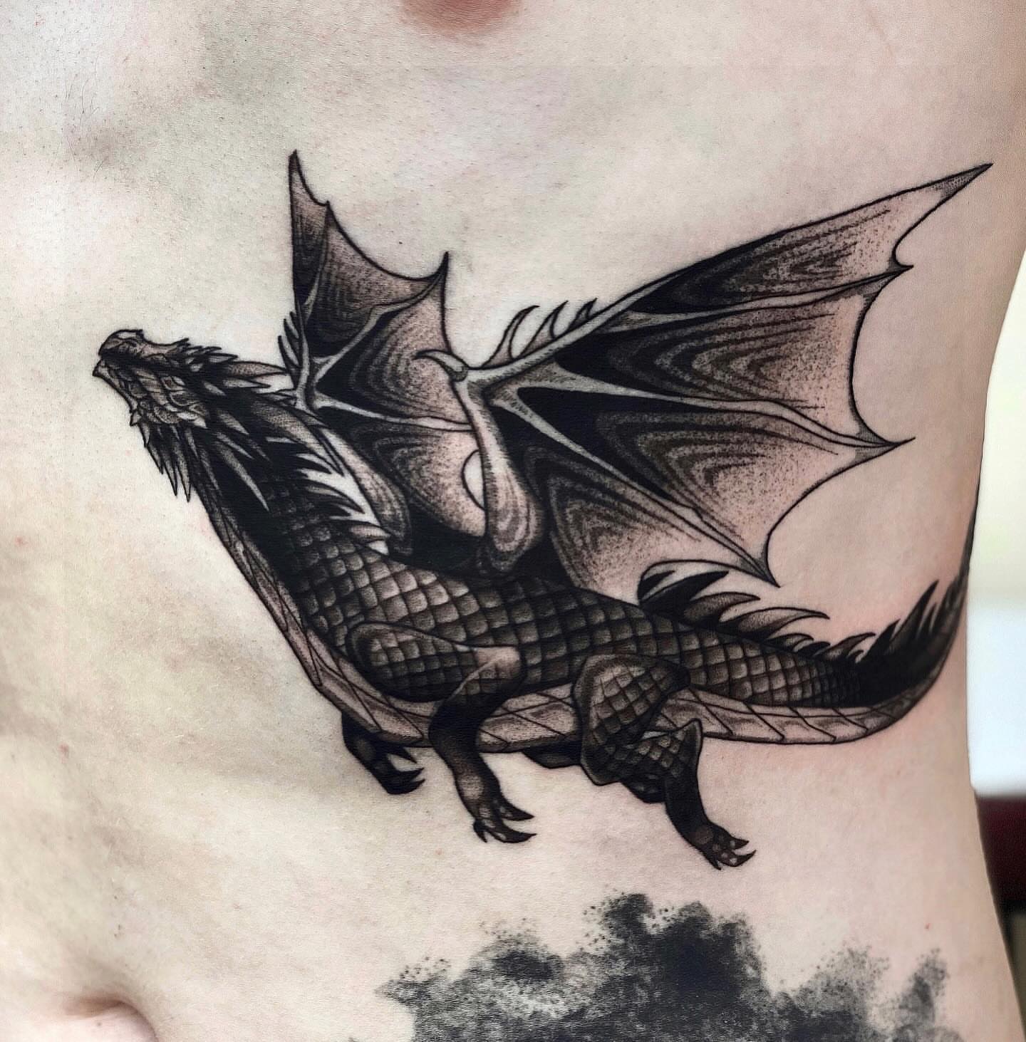 Dragon dotwork tattoo by jada