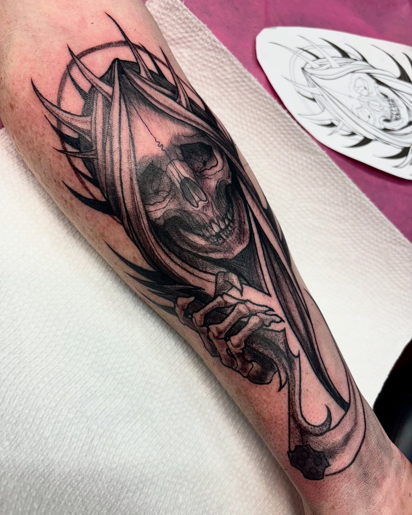Tattoo by @chalmskinart — black_and_grey, dark_realism