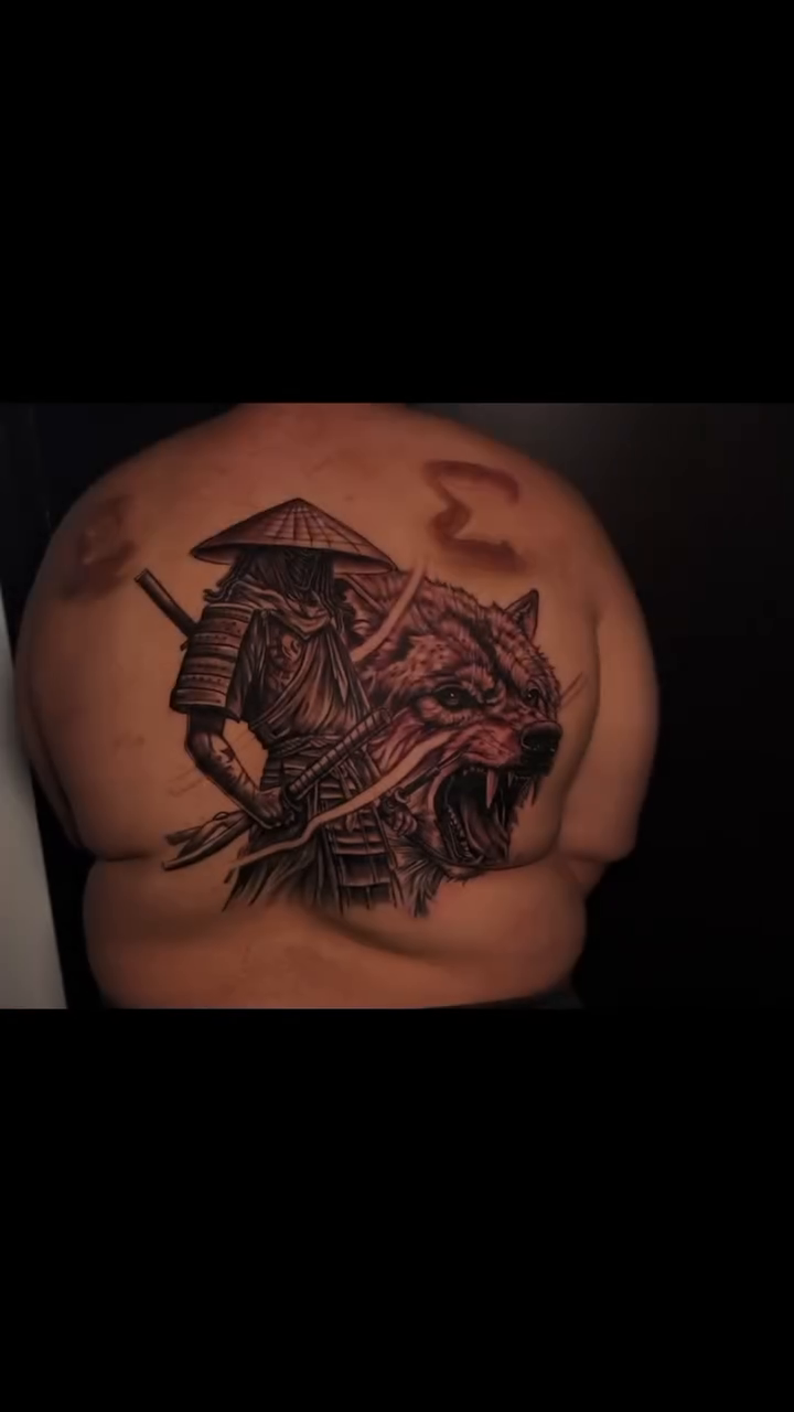 Samurai warrior and wolf japanese irezumi tattoo by Lucky Lefty
