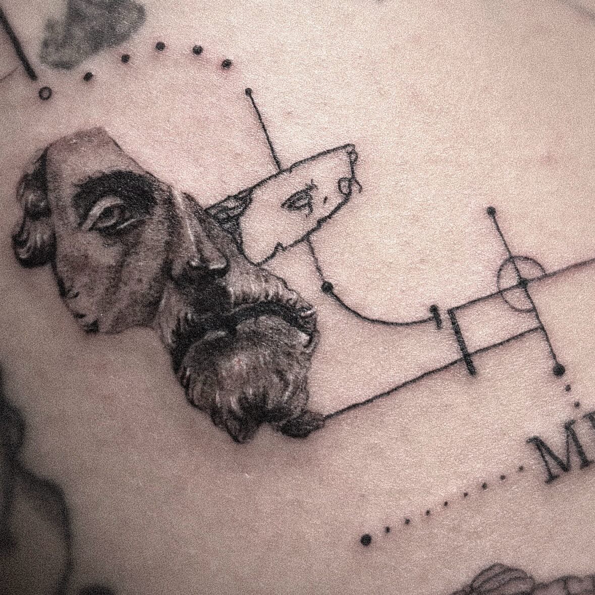 Astronomical figure dotwork tattoo by Seraph Geometry