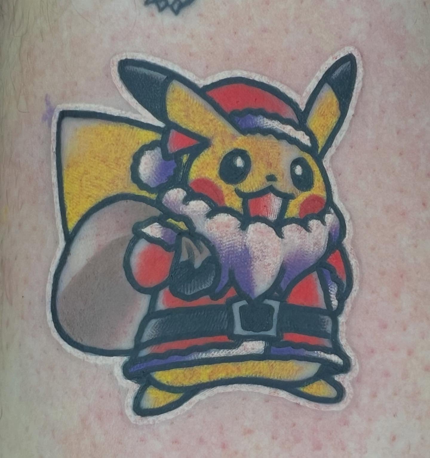 Pikachu American traditional tattoo on the forearm by Will Eagle
