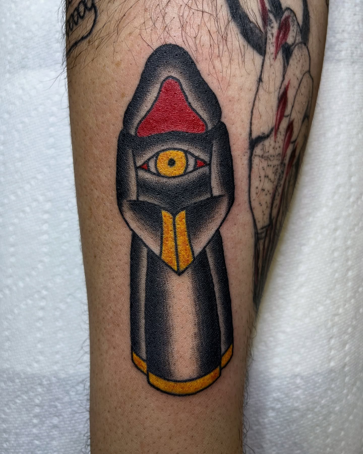 Eye mask geometric tattoo on the forearm by Pedroux M.