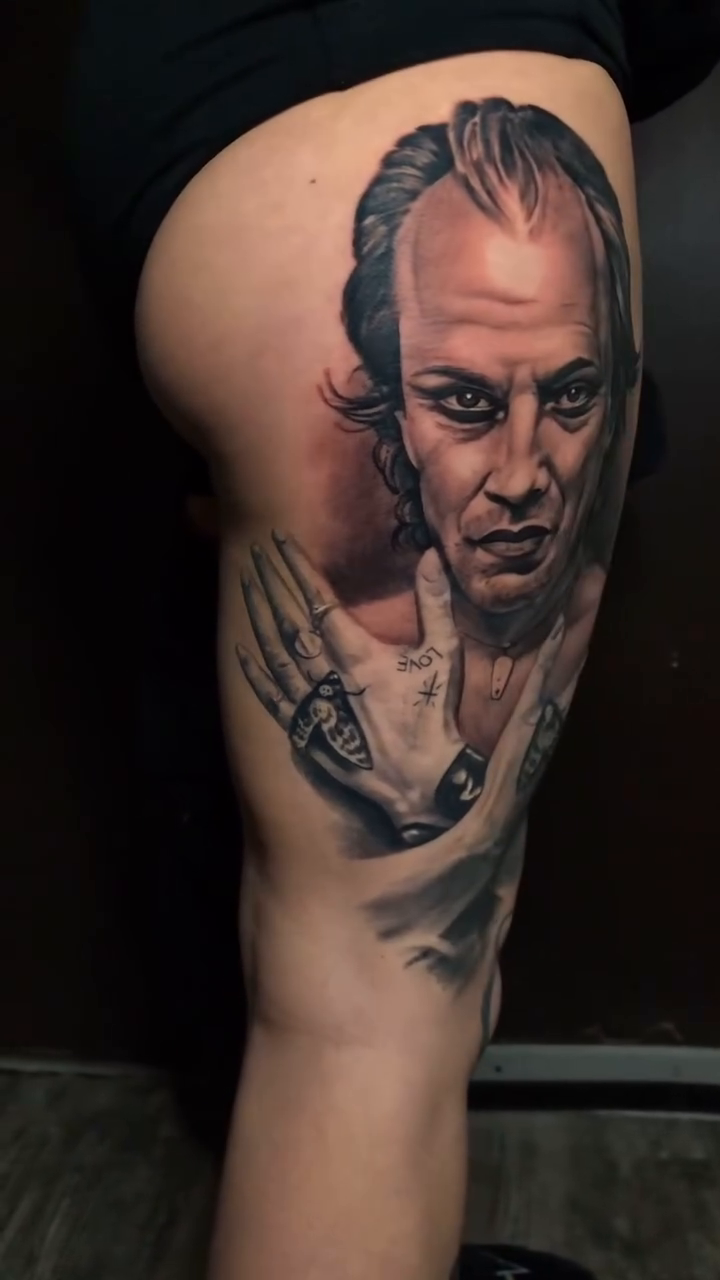Portrait of a man realism tattoo by Oak Adams