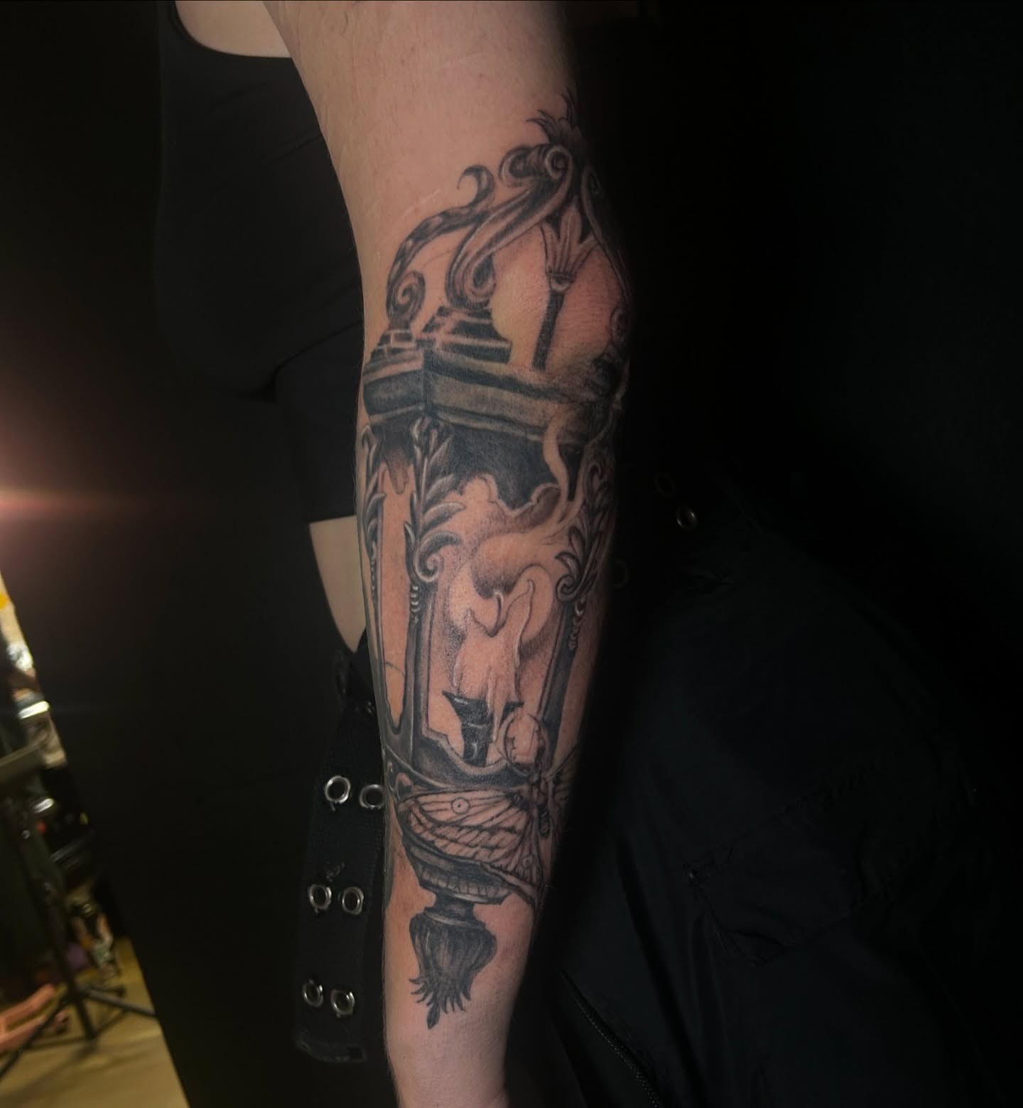 Lamp with ram realism tattoo on the forearm by Haley