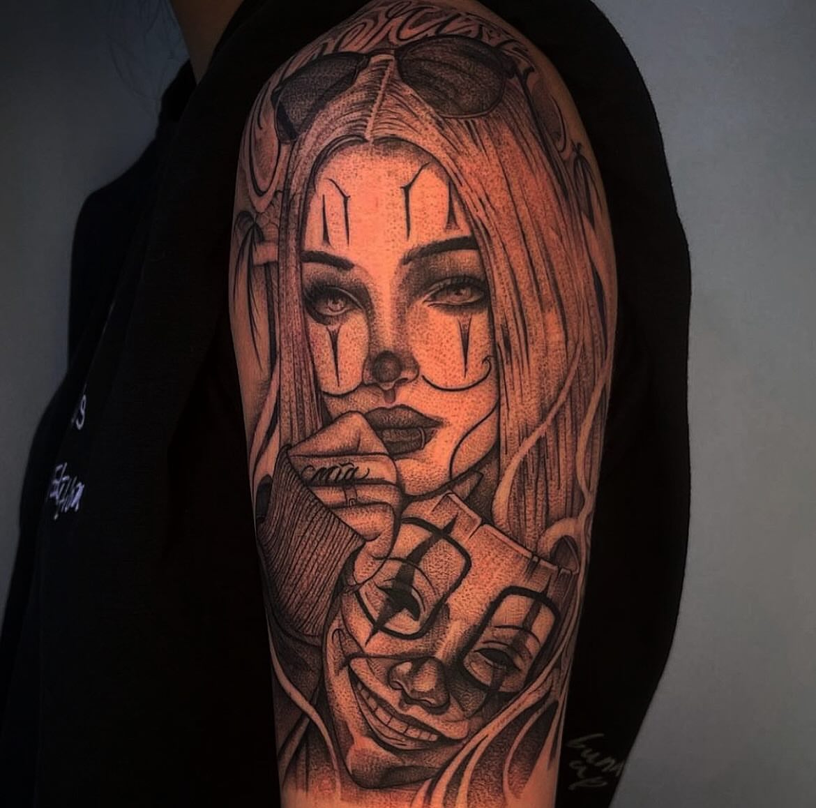 Tattoo by @dopeletterstattoo — dotwork, realism