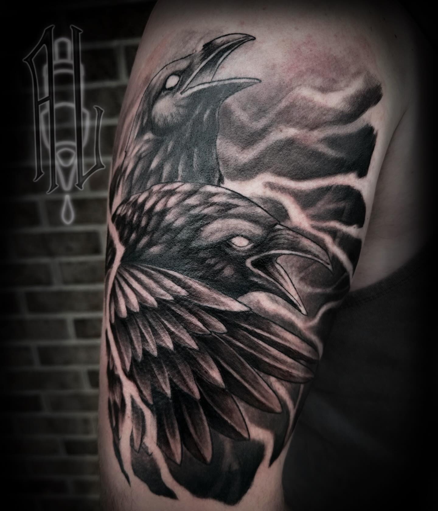 Raven realism tattoo on the forearm by Andrew Luce