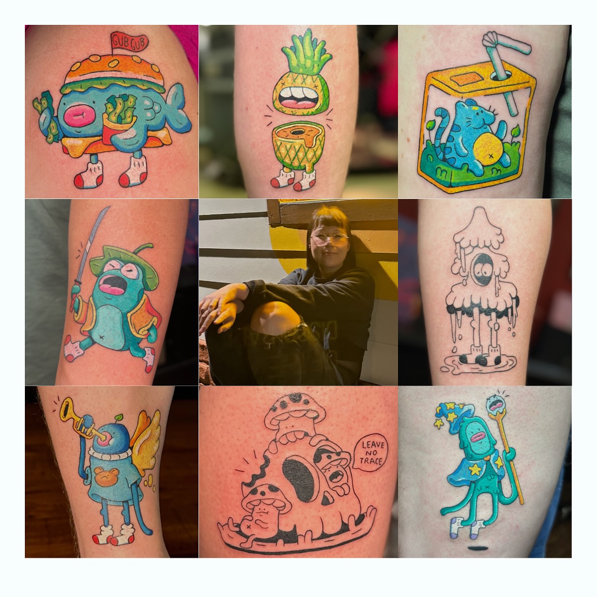 Tattooed characters illustrative tattoo on the upper arm by Kellie Burch