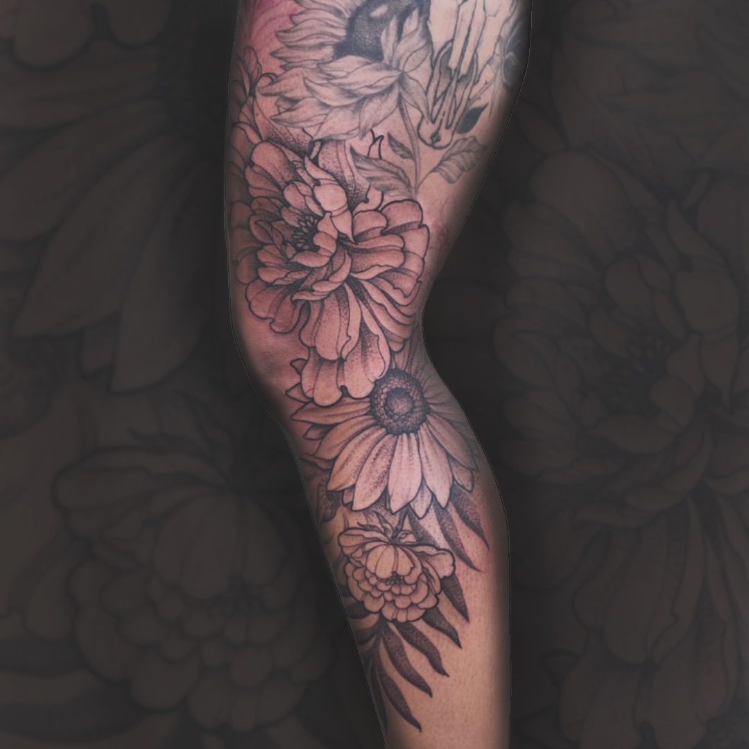 Tattoo by @kayt_tattoos — dotwork, black_and_grey