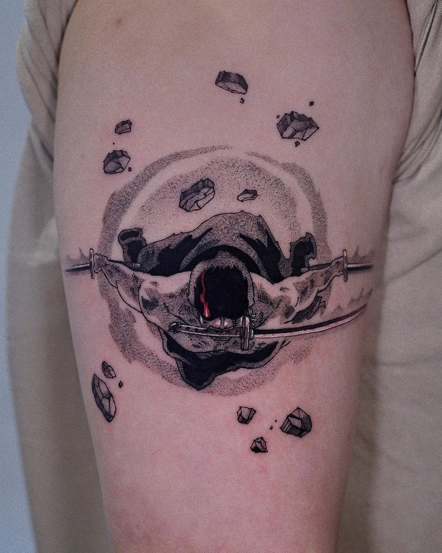 Astronaut in space dotwork tattoo on the forearm by Anime, Amsterdam, Noord-Holland