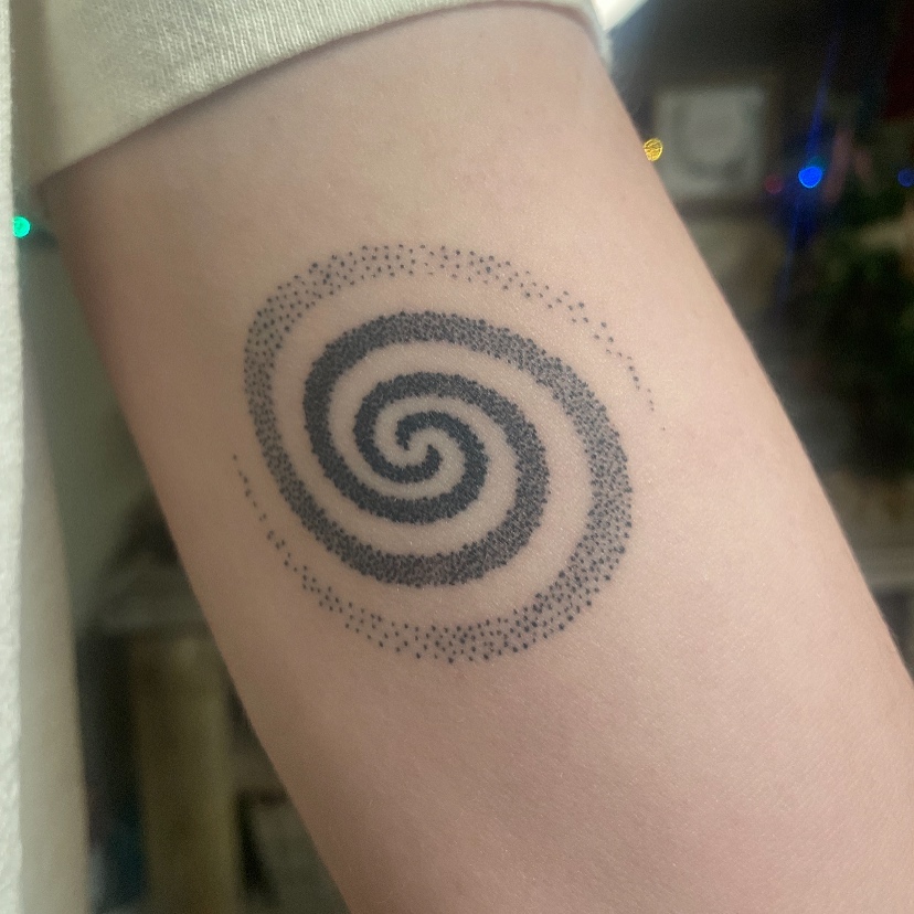 Spiral dotwork tattoo on the forearm by s͓̽a͓̽w͓̽n͓̽j͓̽a͓̽