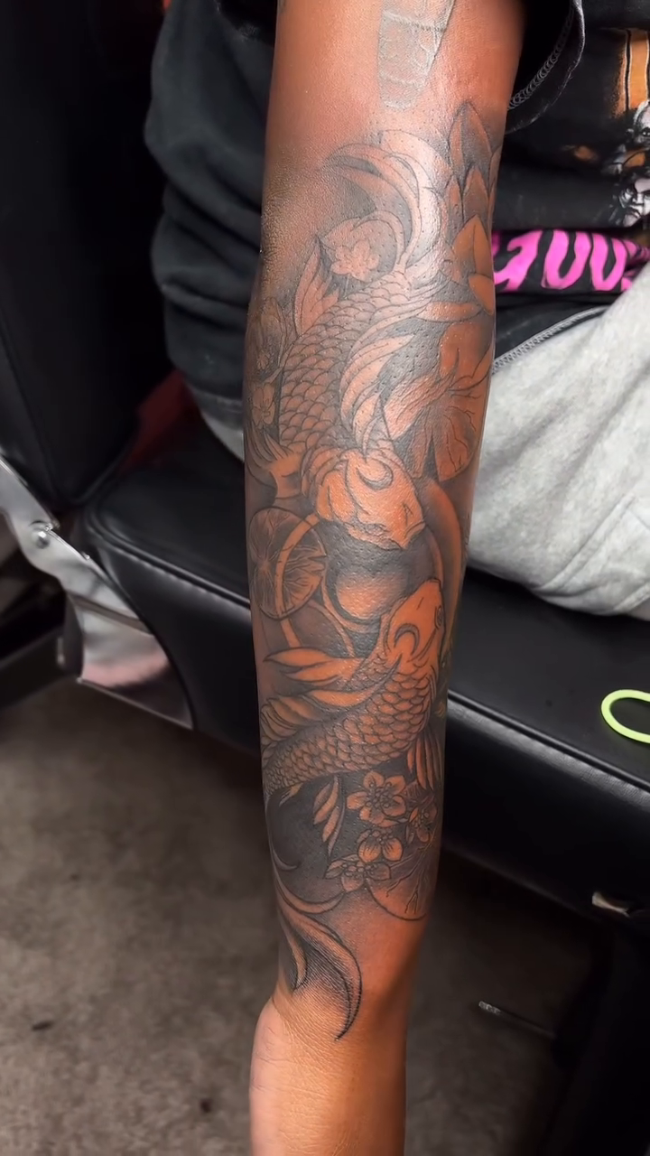 Dragon and koi fish sleeve japanese irezumi tattoo by Mr. 3 for $100 ✍🏽, Atlanta, Georgia