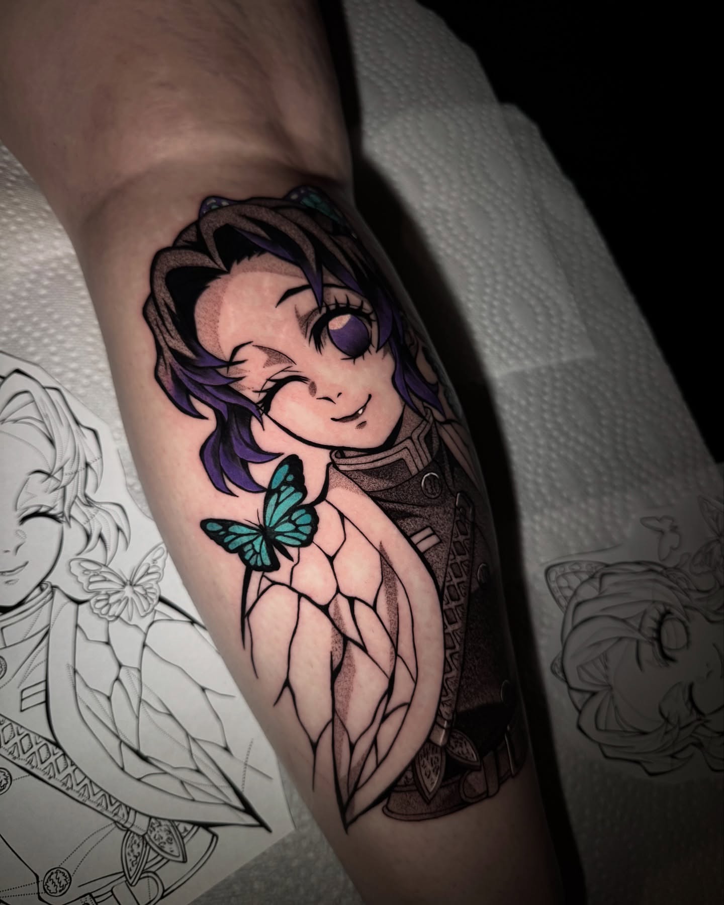 Anime character anime tattoo on the forearm by Anthony D. Rustik