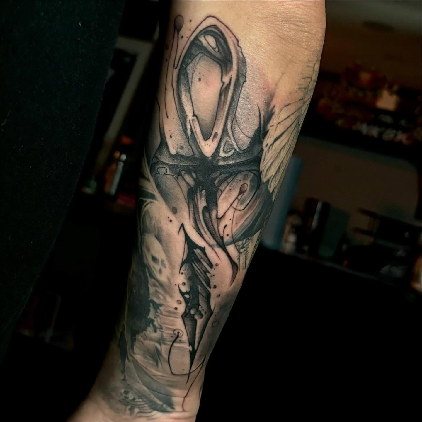Abstract organic form realism tattoo on the forearm by Jayden A