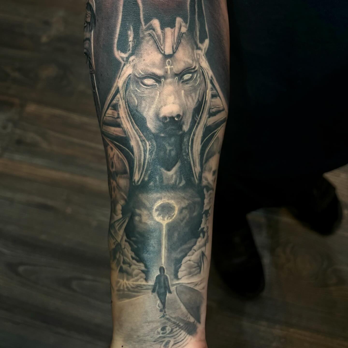 Ancient god realism tattoo on the forearm by Jayden A