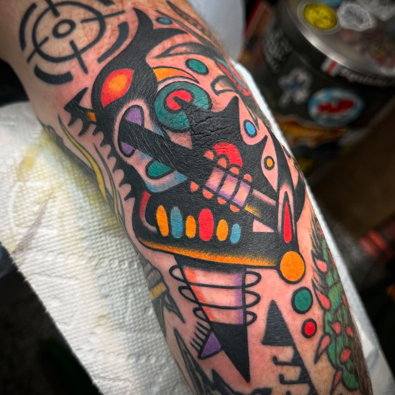 Skull American traditional tattoo on the forearm by Nathan Rohrbacher, Nashville, Tennessee