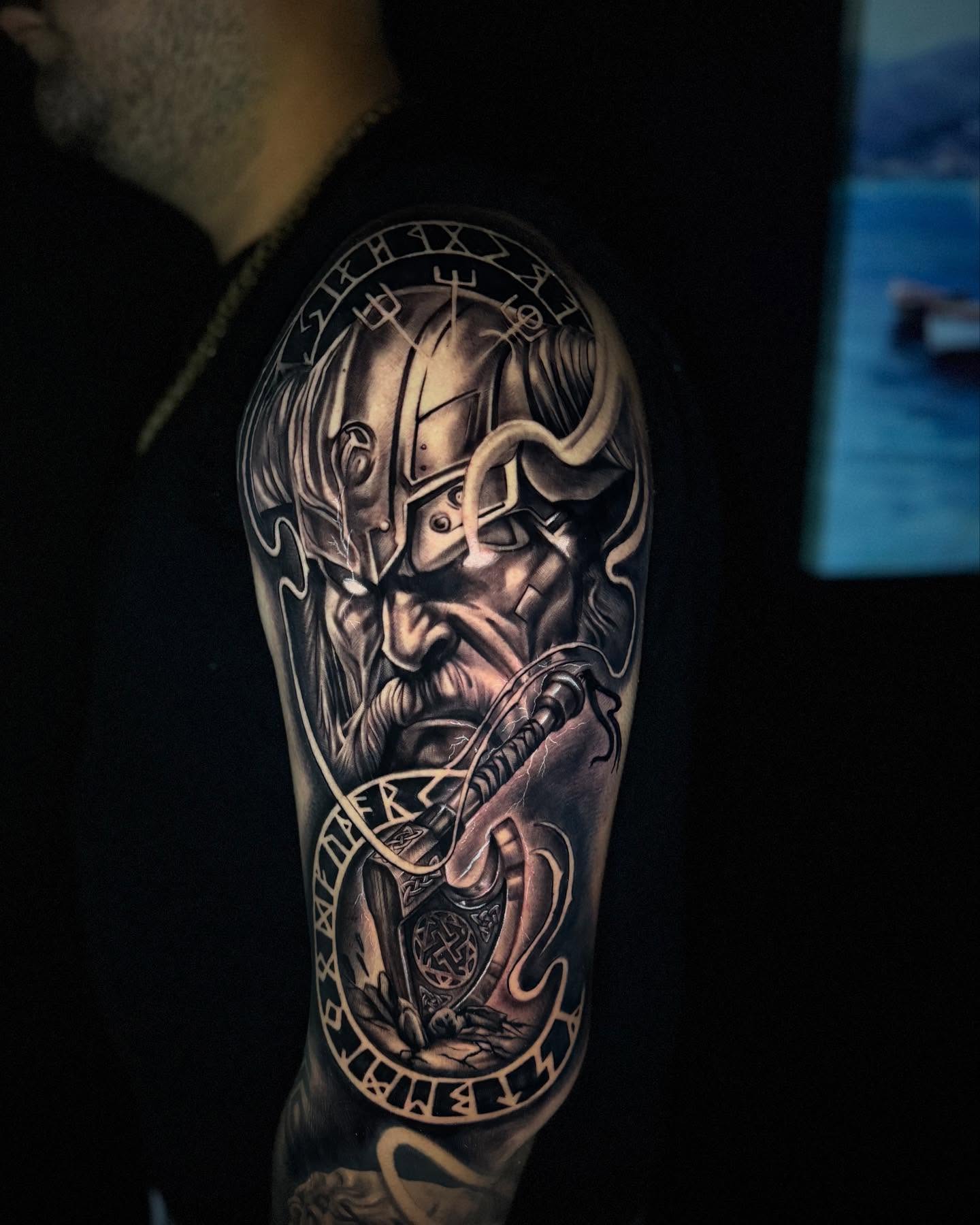 Viking warrior realism tattoo on the forearm by π΅ππππ πΏπππππ, Houston, Texas