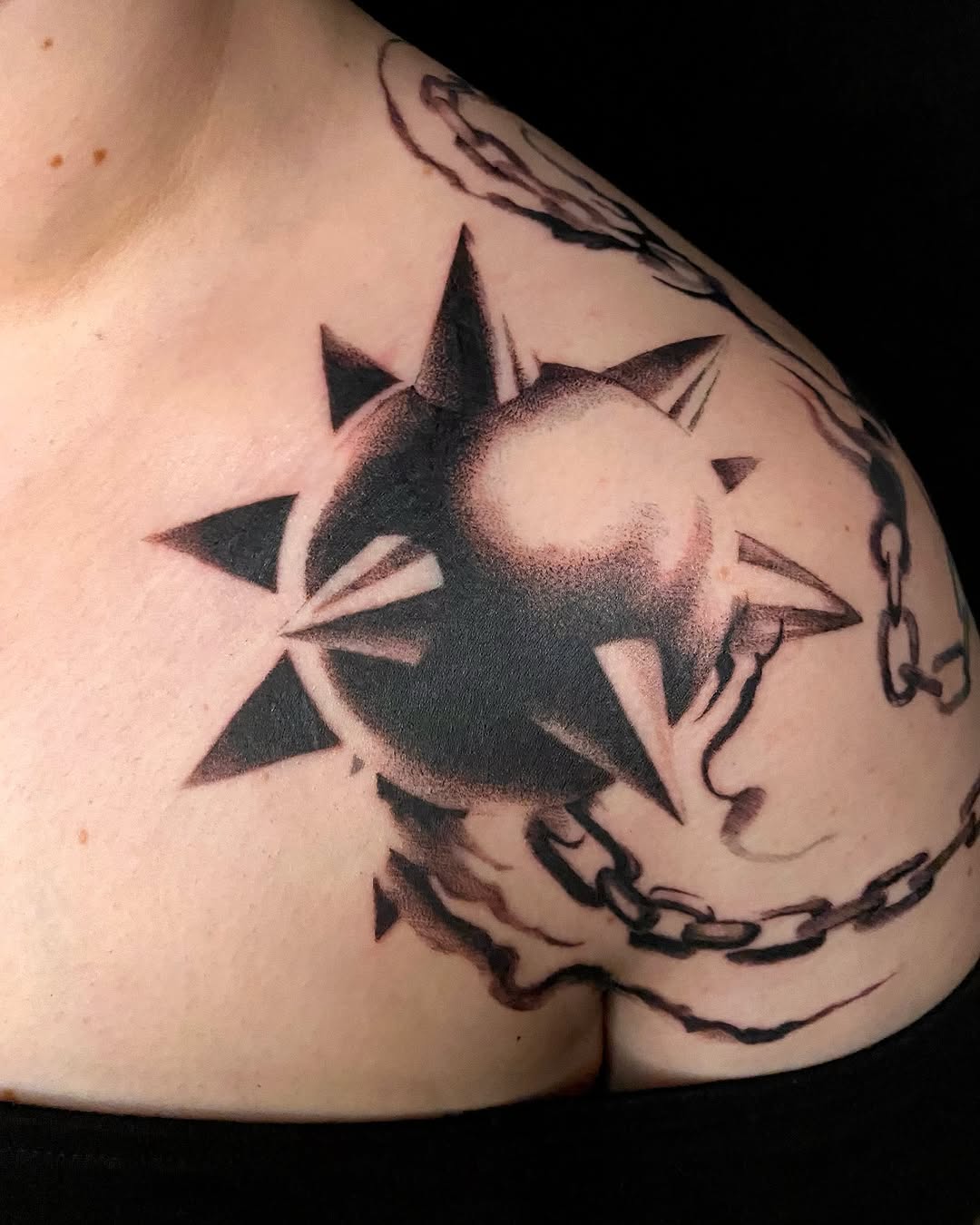 Tattoo by @weebapologist — black_and_grey, trash_polka