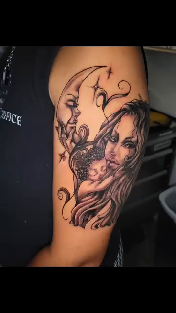 Woman and moon realism tattoo by LolaCat🐉