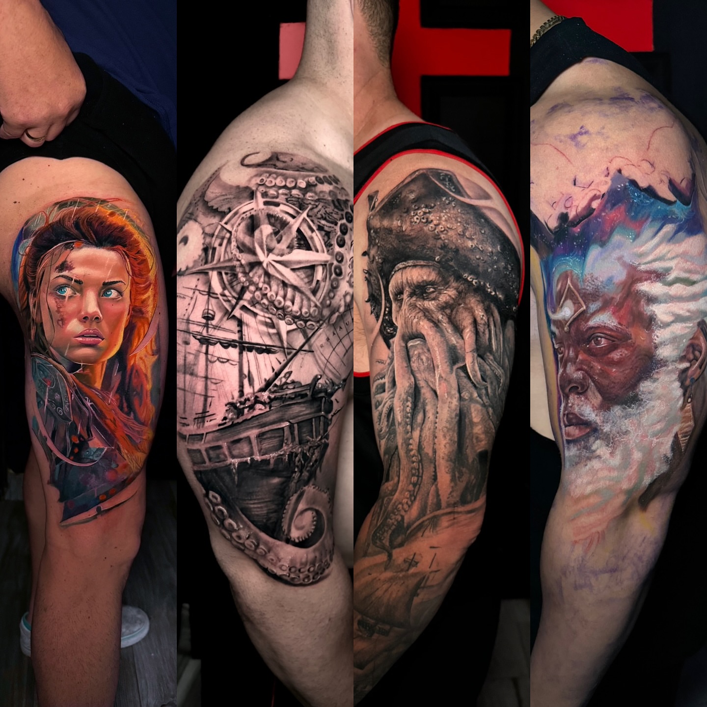 Fantasy characters realism tattoo on the upper arm by Davier Del Castillo