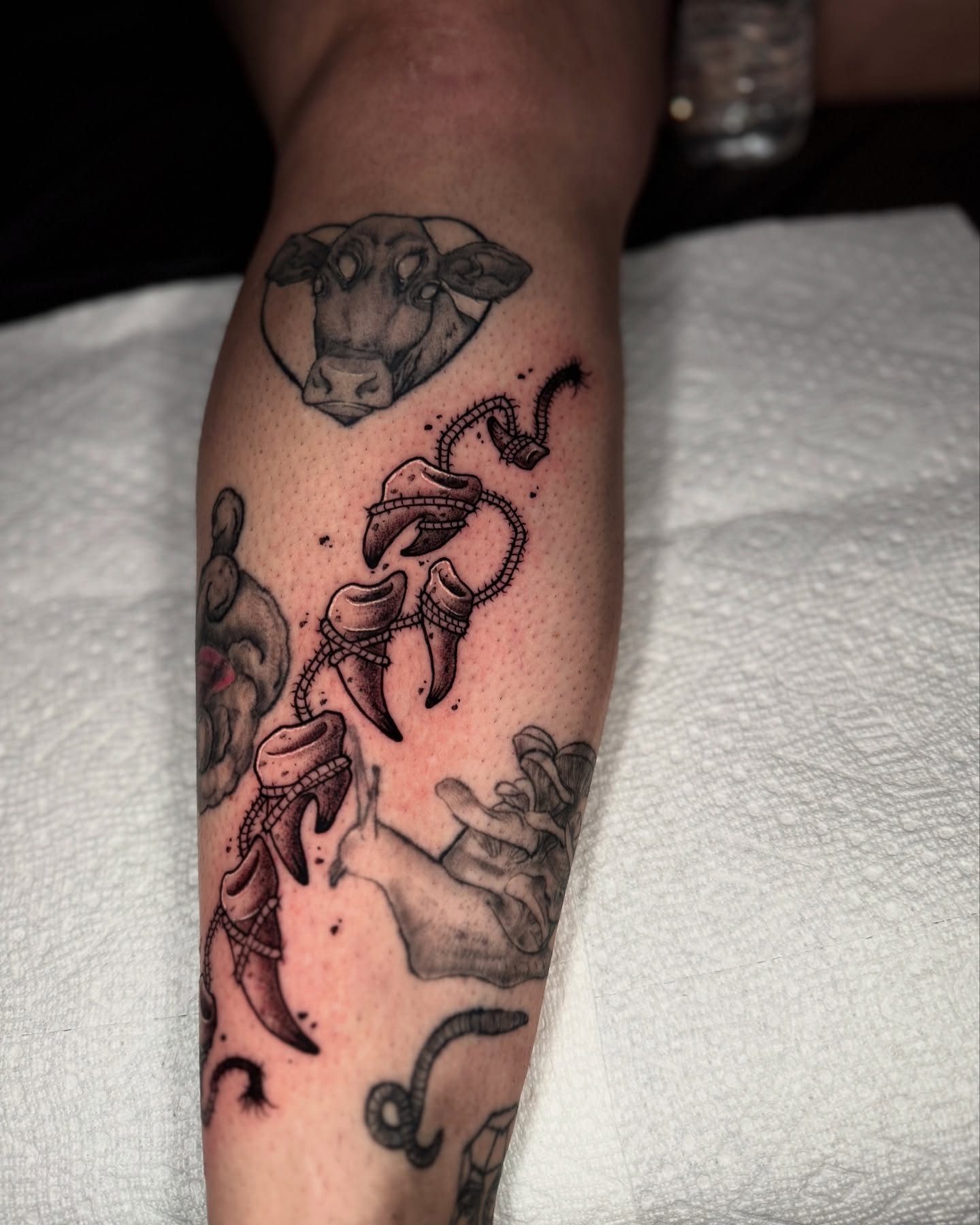 Bull and tentacles realism tattoo on the forearm by Isaac