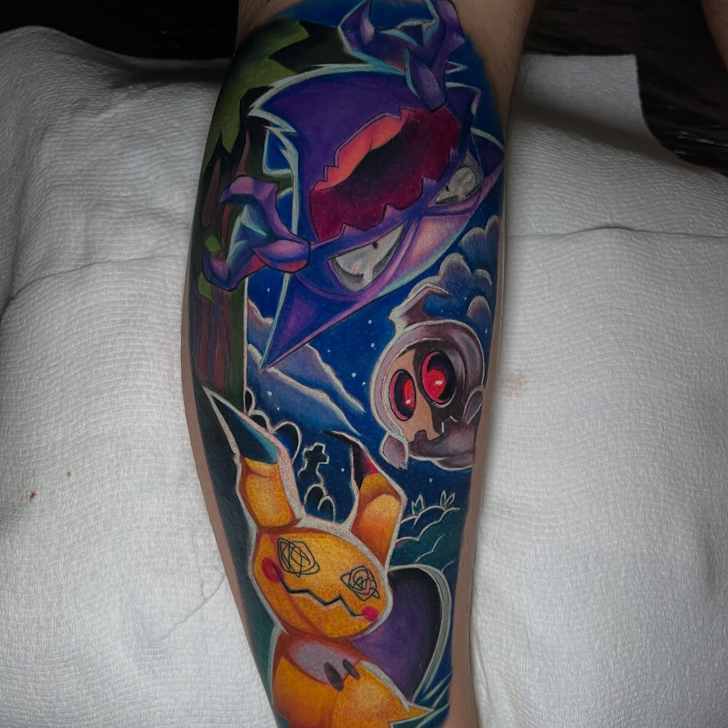 Gengar and Pikachu dotwork tattoo on the forearm by nightcity anime tattoos π₯