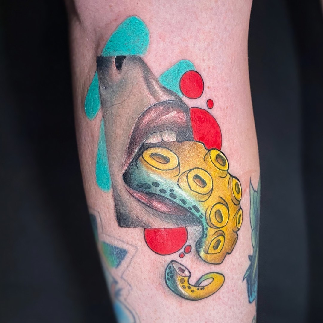 Octopus realism tattoo on the forearm by Brian Overholt
