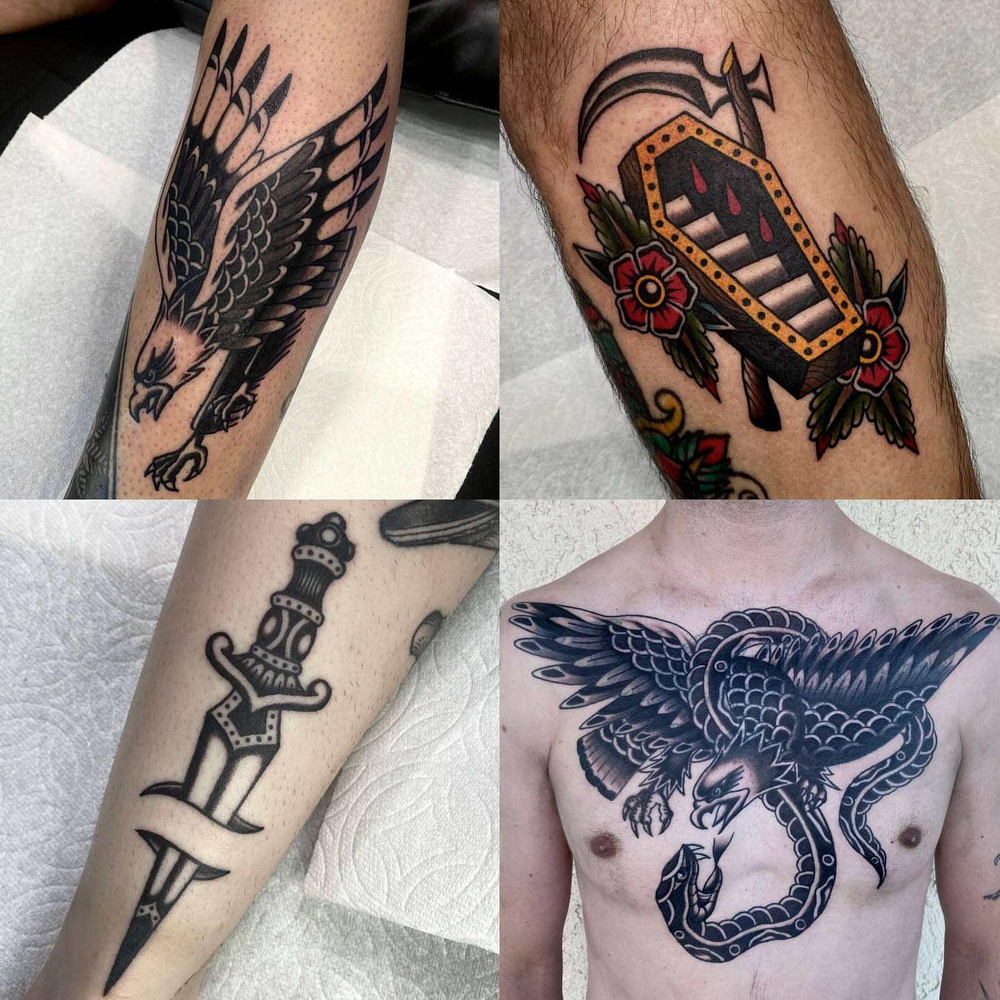 Eagle American traditional tattoo on the chest by Lindsey Cam Van