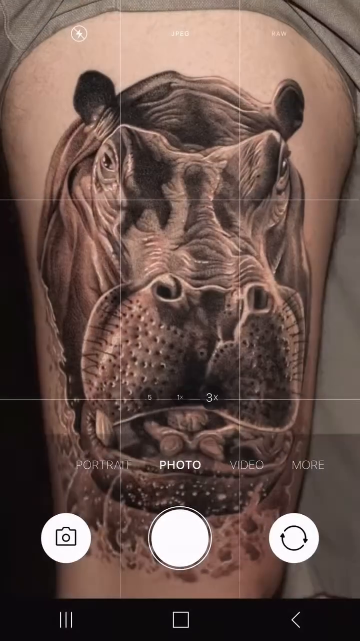 Hippo realism tattoo by John Perez