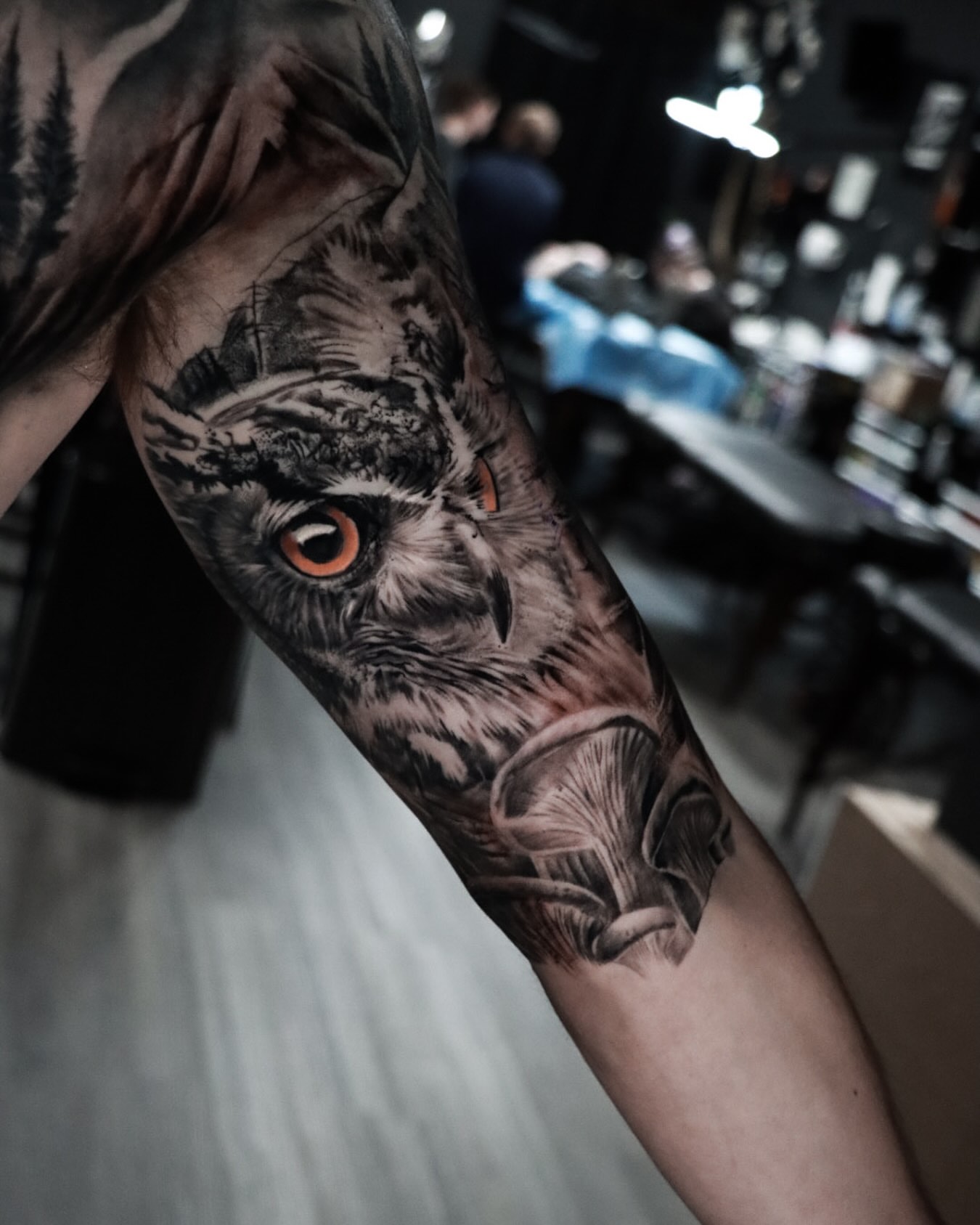 Owl realism tattoo on the forearm by Alex Suarez