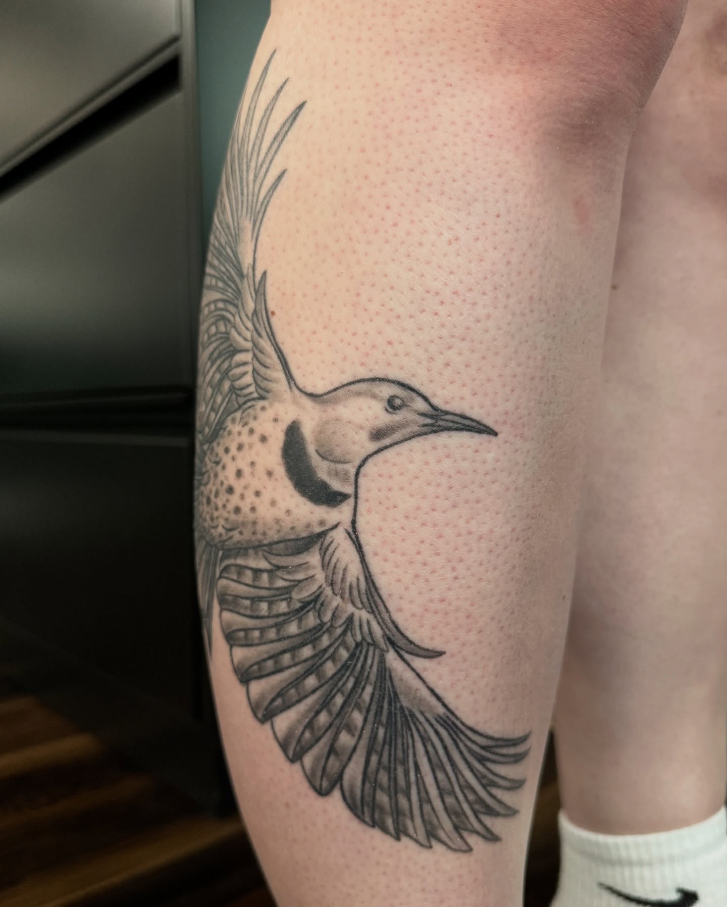 Bird dotwork tattoo on the forearm by Chelsea Youngblood, Seattle, Washington