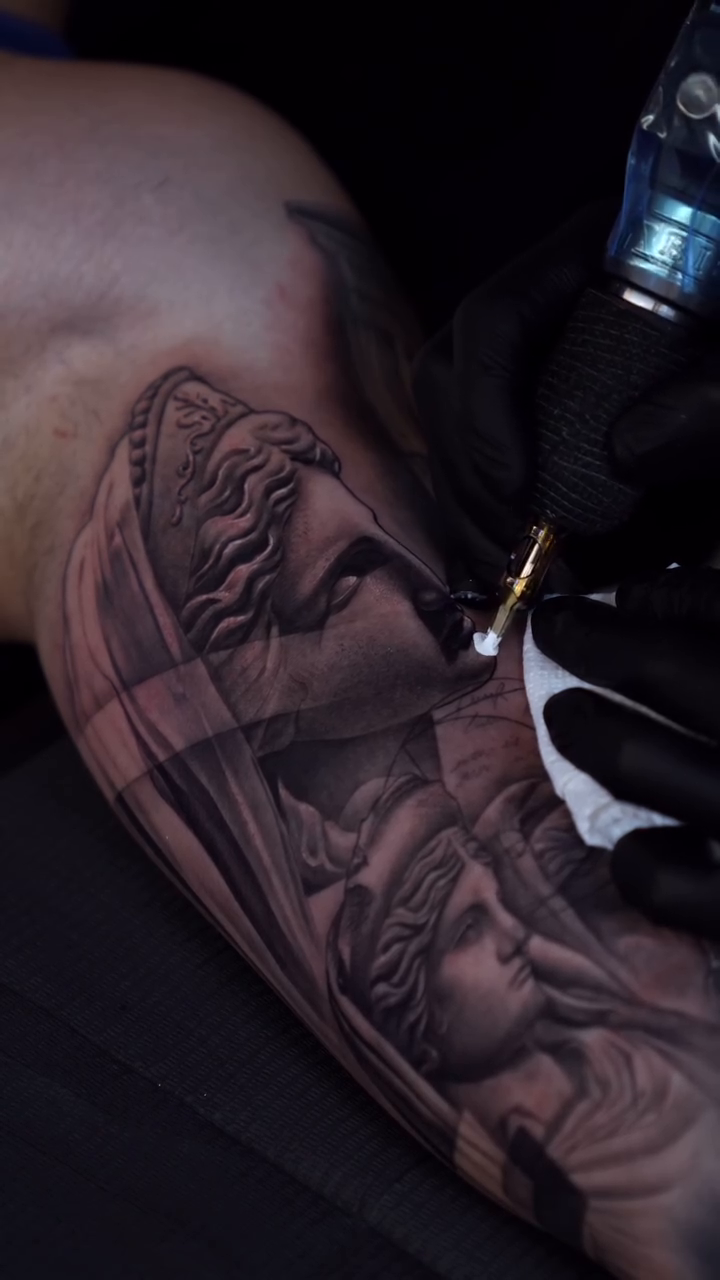 Classical figures realism tattoo by J O S S I e L P I N e D A