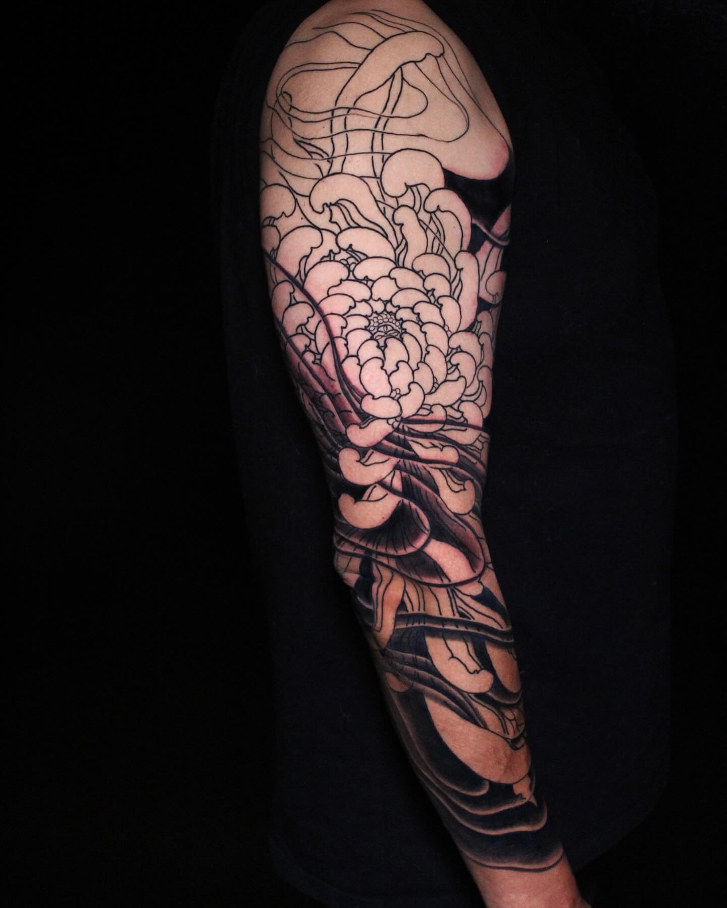 Chrysanthemum japanese irezumi tattoo on the forearm by Alezumie