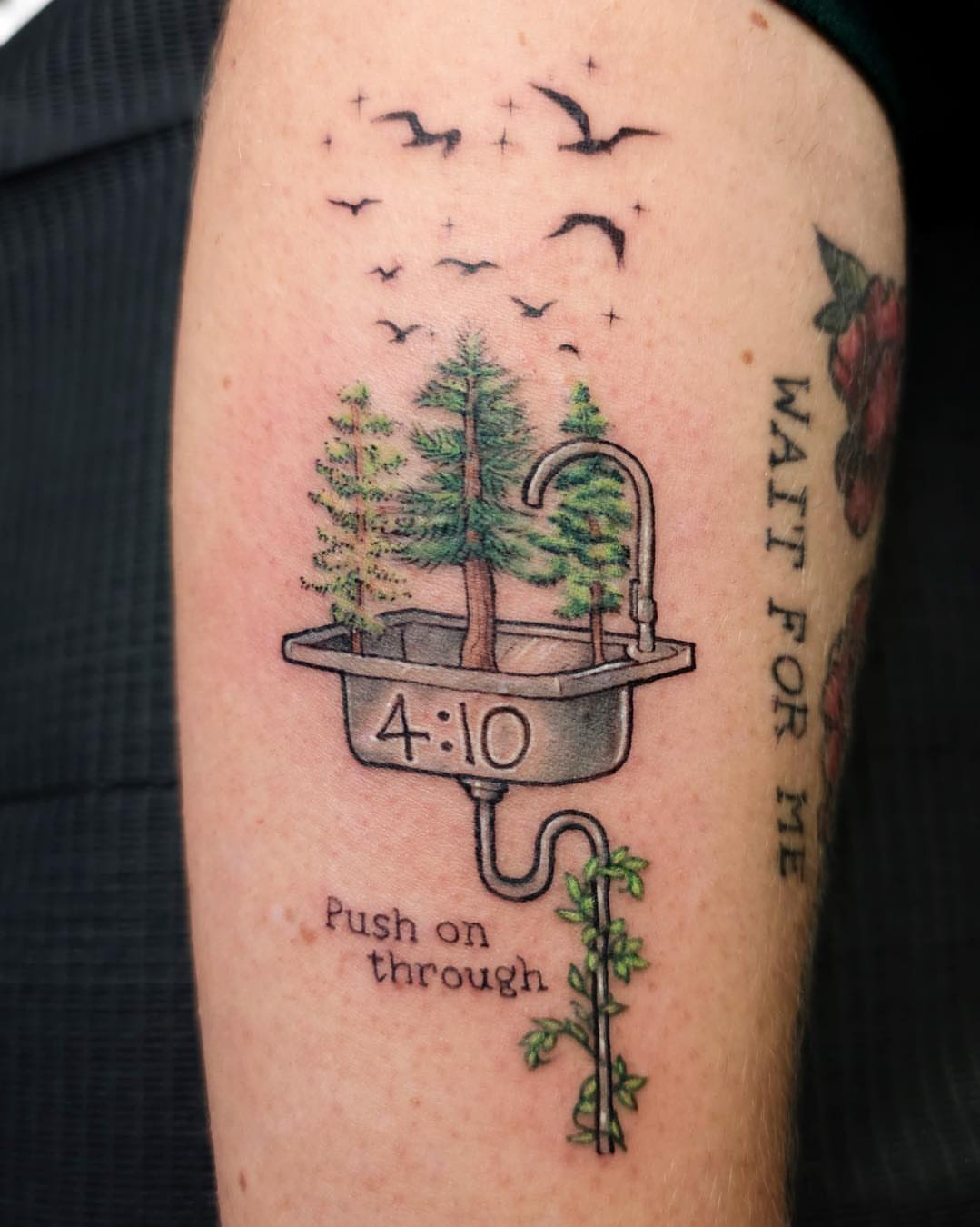 Sink with trees realism tattoo on the forearm by Nikki 💀🌿