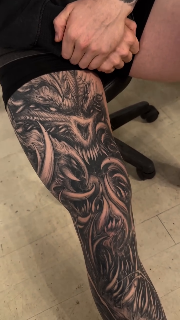 Tattoo by @rokyeom_ β black_and_grey, dark_realism