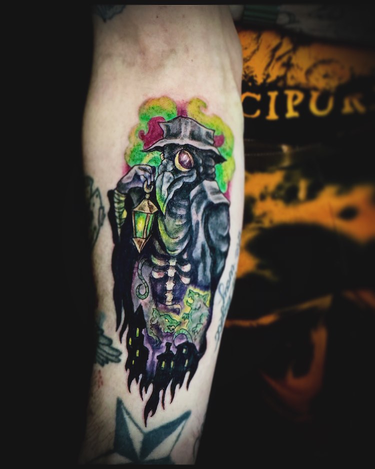 Phantom-like creature American traditional tattoo on the forearm by Jennalea