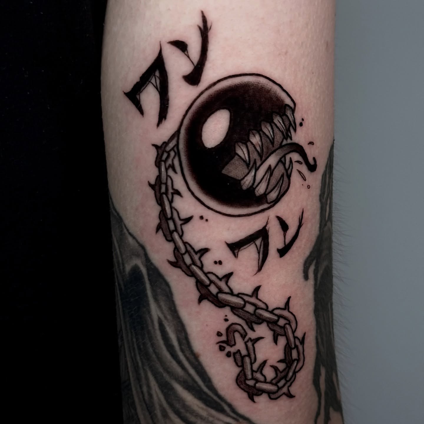 Tattoo by @darkodama — black_and_grey, dark_realism