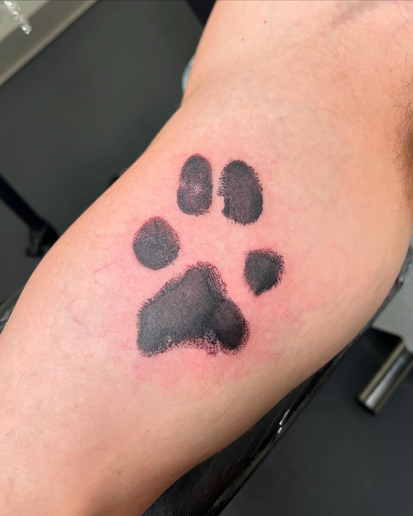 Paw print dotwork tattoo on the forearm by San Diego Fineline Black & Grey Tattoo Artist